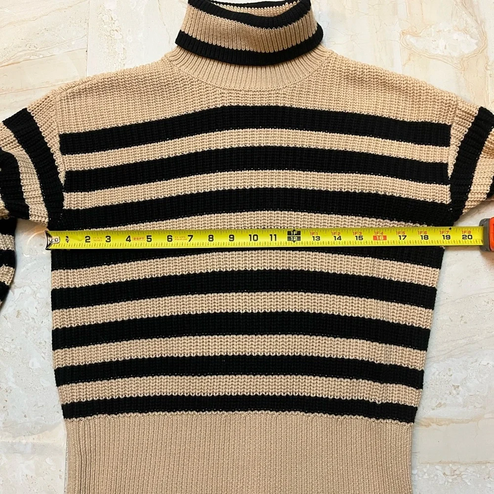 Cabi "Polo Turtleneck" (Item 4477) Women's Striped Sweater - Black and Tan - Picture 8 of 9